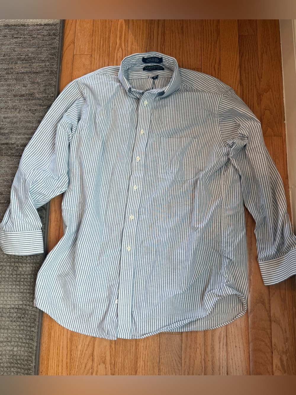 Classic Light Blue Stripe Button-Down Shirt claybrooke wrinkle free 16.5 32/33